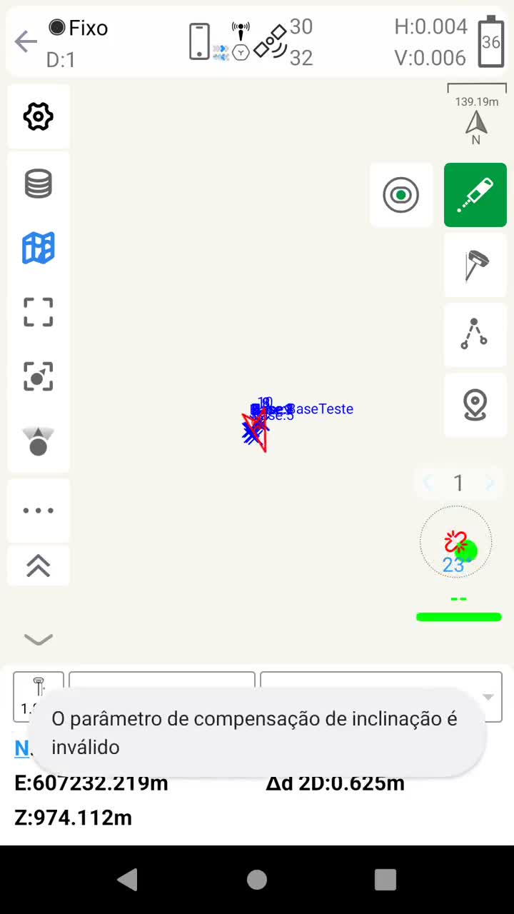Tela de medição do Survey Master, com ferramenta de laser