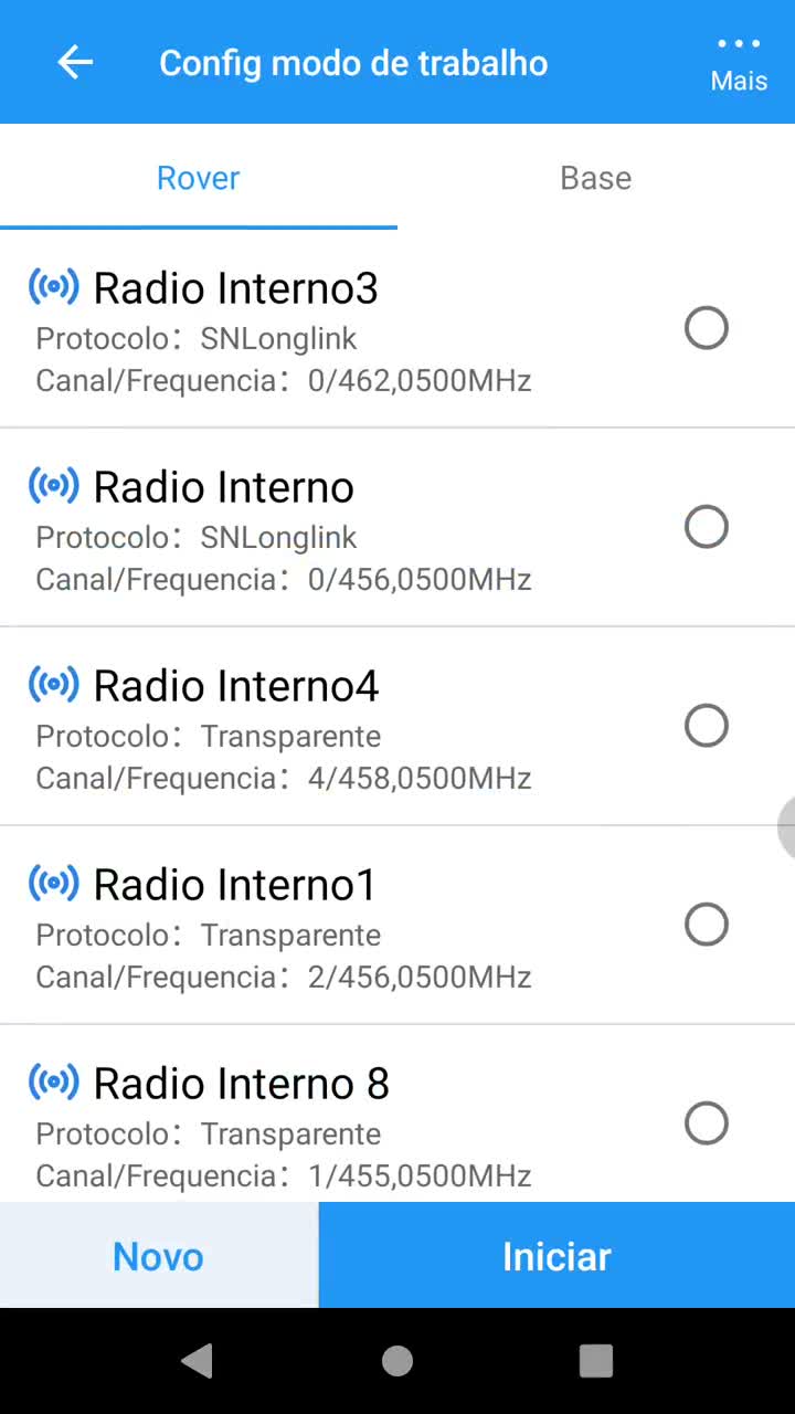 Configuração dos perfis de rádio no Survey Master