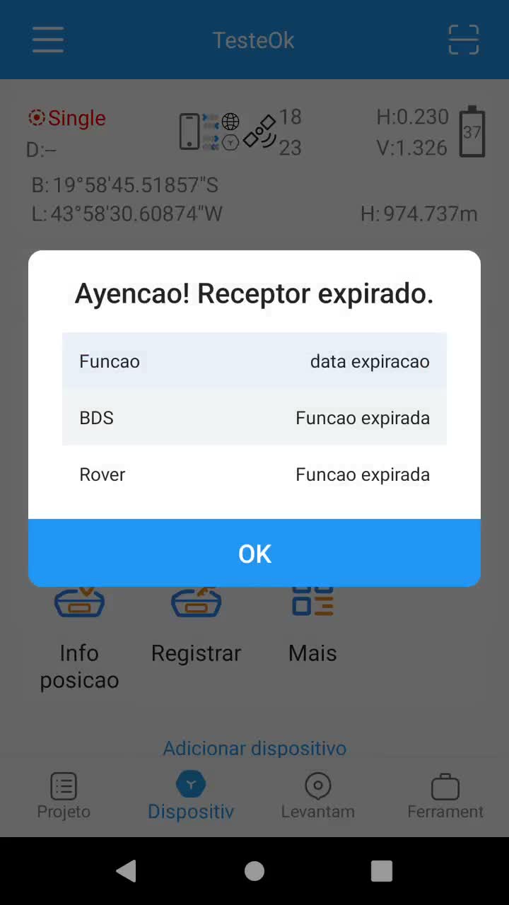 Tela de conexão do Survey Master, extraída do vídeo de referência